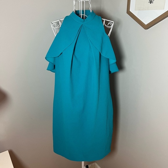 Trina Turk Womens Party Dress Size 2 Blue Amado Cold Shoulder Summer Daytime - Picture 4 of 10